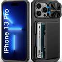 for iPhone 13 Pro Case Wallet, Card Holder (4-5 Cards), Slide Camera Cover, Military Drop Protection, RFID Block, Rugged Heavy Duty Men Women Shockproof Phone Case for iPhone 13 Pro, Black
