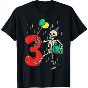 My 3rd Birthday Skeleton Halloween 3 Year Old Funny Gift T-Shirt, S