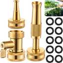 3 Pcs Brass Hose Nozzle Kit, Adjustable Twist Garden Hose Nozzle with High Pressure Jet Spray, Brass Shut off Valve, 10 Rubber Washers, 3/4 Inch Ght for Watering Plants, Car Wash, Cleaning