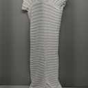 Atyfuniby Womens Sweater Bodycon Dresses Short Sleeve Crochet Knit Tube Sheer Stripe Mock Neck Midi Dress (Medium, White)