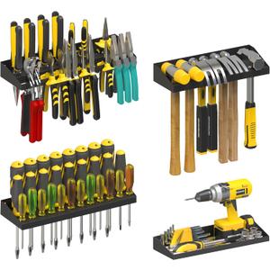 Wall Mount Hand Tool Storage Set, Screwdriver Organizer, Pliers Holder, Hammer Rack, Metal Hardware Tray for Garage Workshop Workbench - 4 Pack