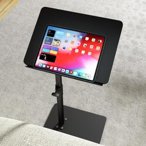 YUHFERA Sofa Armrest Tray Table for Couch - 360 Swivel Height Adjustable C-Shaped End Table for Small Spaces, Snack Side Table for Bed or Chair with Phone & Tablet Slot, Black, Enlarged
