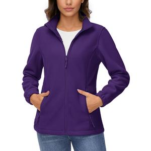 TACVASEN Women's Soft Fleece Jacket Lightweight Full Zip Sweatshirts Coat Casual Winter Warm Sweaters with Pockets (Dark Purple) S