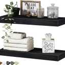 QEEIG Bathroom Floating Shelves for Wall - 15.7" Wall Mounted Shelf Over Toilet Farmhouse Home Decor Display Bookshelf Small 15.7 x 6.7 Inch Set of 2, Black (008-40B)