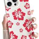 Skyseaco for iPhone 14 Pro Case Cute Hibiscus Phone Case Flower Design Soft Slim TPU Shockproof Camera Protection Phone Cover for Women Girls - Red Pack of 3