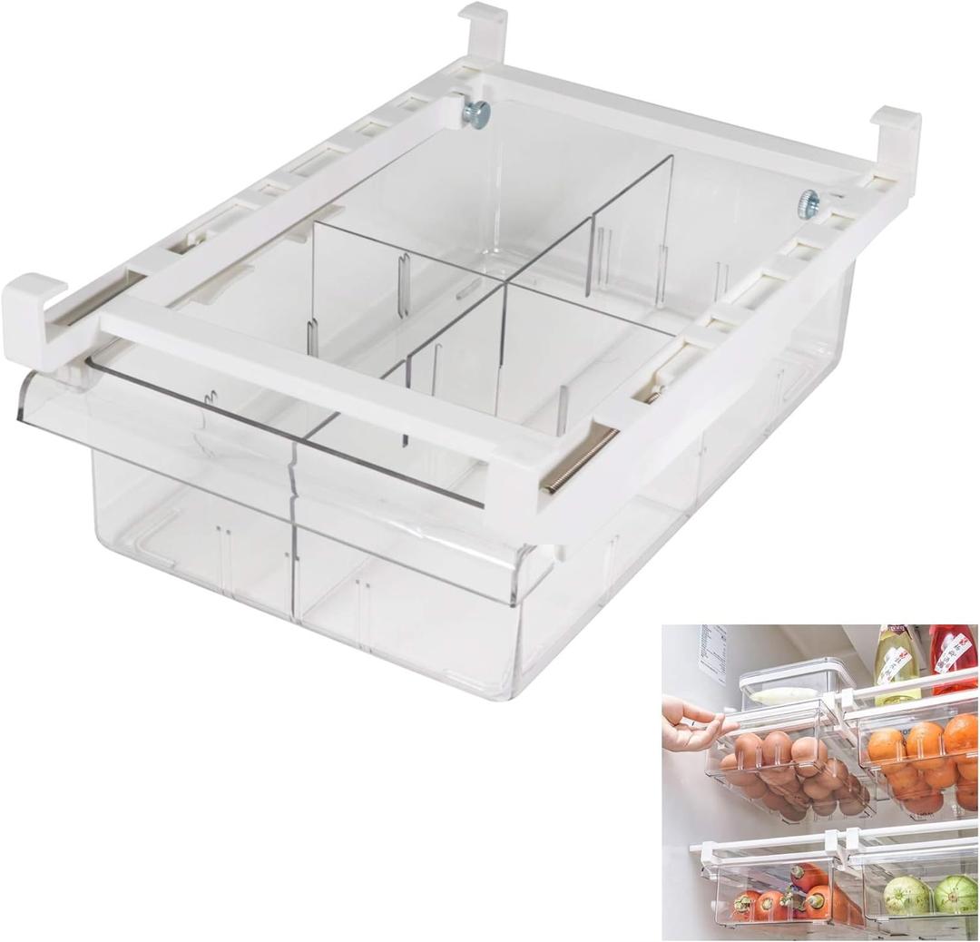 YekouMax Fridge Drawer Organizer, Refrigerator Organizer Bins, Pull Out with Handle, Shelf Holder Storage Box, Clear Container for Food, Drinks, Fit for Fridge Shelf Under 0.6" (1 Pack Medium)