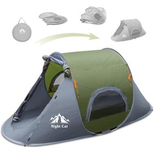 Night Cat Pop-up Camping Tent: 1 Person Tent Waterproof Instant Easy Setup Outdoor Tent (Army Green)