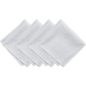 Elrene Home Fashions Caiden Elegance Damask Waterproof, Stain & Wrinkle Resistant Fabric Napkins (Set of 4), 17" x 17", White