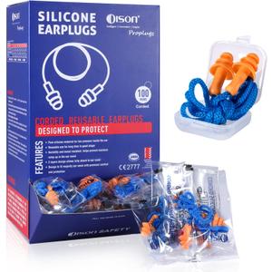 Dison 100Pairs Silicone Ear Plugs, 32dB Corded Reusable Earplugs for Hearing Protection, Noise Reduction for Shooting Range, Work, Travel