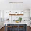 MELUCEE 5 Lights Kitchen Island Lighting Modern Linear Chandeliers for Dining Room, Industrial Brushed Nickel Pendant Light Fixtures Ceiling Hanging with Clear Glass Shade, 37.0 Inches Length, 5 Lights-1 Pack Linear