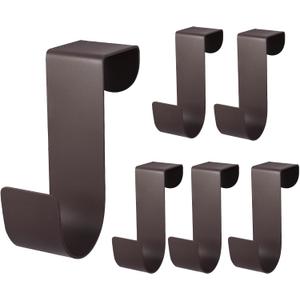 Biaungdo 6 Pcs Over The Cabinet Door Hooks, Brown Stainless Steel Hanger Hook Organizer Holder Back Door Hanger Single Hanging Hooks for Over The Door, Kitchen, Christmas, Wreath, Clothes