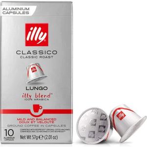 3 x illy Classico Lungo Aluminium Coffee Capsules, 100% Arabica Coffee Pods Compatible with Nespresso Original Machines, 10 Capsules, BBD: 04/03/2027