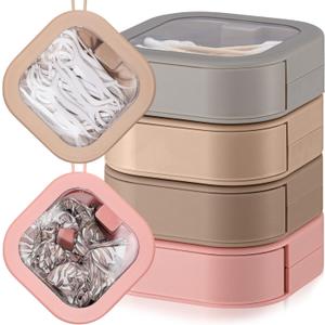 Kathfly 4 Pcs Multicolor Hair Tie Organizer Portable Hair Accessory Storage Containers Stackable Tie Bobby Pin Holder Home Cotton Swab Dispenser Accessories Jewelry Organizer Box