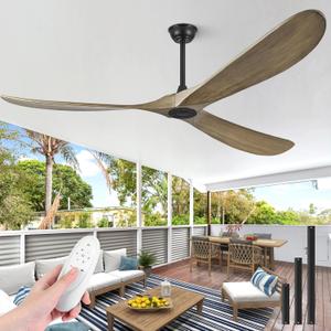 Haipeel 72 Inch Ceiling Fans without Lights, 72" Wood Large Ceiling Fan no Light with Remote Control, Indoor Outdoor Ceiling Fan no Light Propeller for Patios Farmhouse Garage High cfm, Bronze Gray