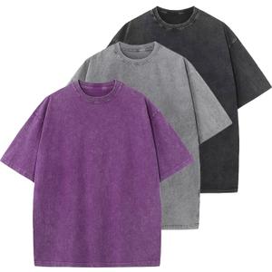 Men's Cotton T-Shirts Oversized Unisex Short Sleeves Casual Loose Wash Solid Basic Tee Tops (XX-Large, A-purple+grey+black)