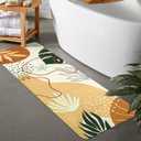 Boho Abstract Long Bathroom Rugs Runner Colorful Plant Non-Slip Bathroom Runner Rug Soft Machine Washable Cute Bath Mats Mid Century Fall Aesthetic Leaf Bath Rug for Tub Shower Door Mat, 20x59 inch