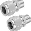 Stainless Steel 304 Compression Adapter 1" OD x 1" NPT Male Tube Fitting, Pack of 2, 1" OD x 1" Mnpt