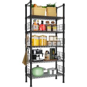 FUTASSI Metal Storage Rack, Storage Organizer Shelves for Kitchen, Bathroom, Living Room, Balcony and Garage, 5 Tiers Narrow Bookshelf, 21.2" W x 9.4" D x 59.2" H, Load 400lbs, Black