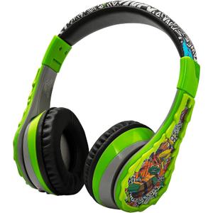 eKids Teenage Mutant Ninja Turtles Wireless Headphones for Kids, Bluetooth Headphones with Microphone Includes Aux Cord, Earphones for School, Home, or Travel