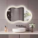 WTTY LED Irregular Bathroom Mirror 24x36 Inch with Front & Back Lights - Asymmetrical Design, Anti-Fog, Dimmable 3 Color Temperatures, Shatterproof Glass, Horizontal or Vertical Mount (Gold Frame)
