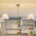 HuisMier Gold Linear Chandelier for Dining Room, 2-Light Modern Linear Kitchen Island Lighting with Off-White Fabric Shade, Farmhouse Pendant Light Fixture for Dining Room Bedroom Living Room