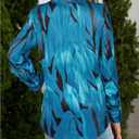 Womens 3 4 Sleeve Blouse Long Sleeve Business Casual Tunic Tops V Neck Work Tops Textured Dressy Casual Shirts (Blue, L)