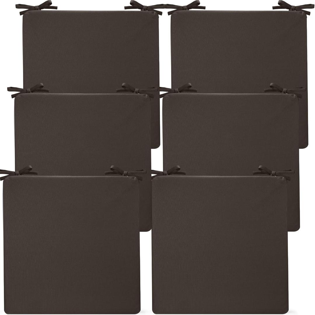 Preboun 6 Pack Outdoor Chair Cushions 19" x 19" x 3" Patio Waterproof Fade Resistant Seat Cushions with Ties Replacement Chair Pads for Patio Furniture Garden Sofa Couch (Brown)