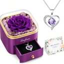Beferr Birthday Gifts for Women Preserved Real Rose with Necklace Eternal Purple Roses Forever Flowers for Delivery Anniversary Mothers Day Flower Gifts for Mom Wife Grandma Daughter Her Girlfriend