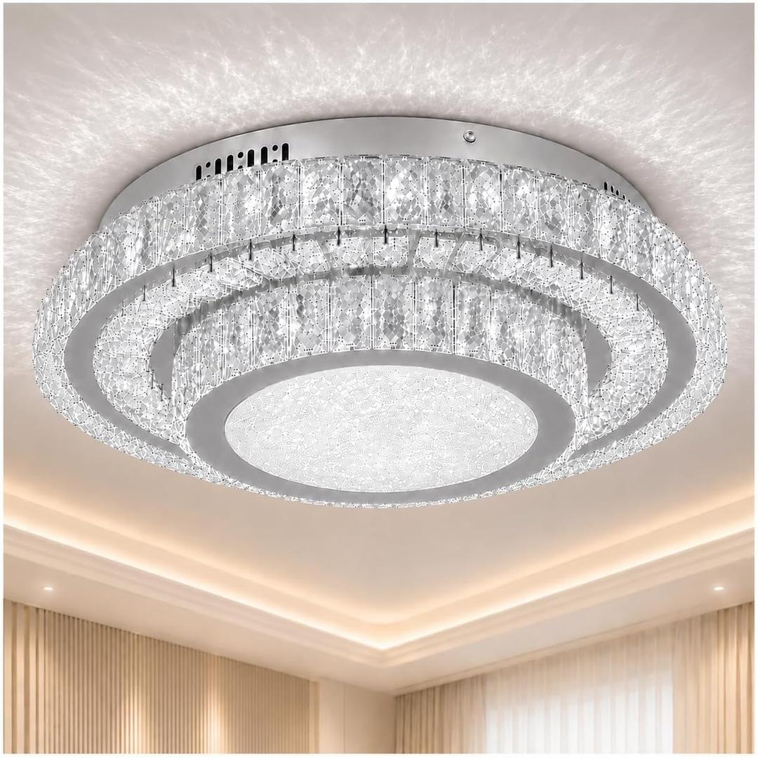 Crystal Chandelier: Flush Mount Chandelier for Living Room 11 inches, 20 Inchse