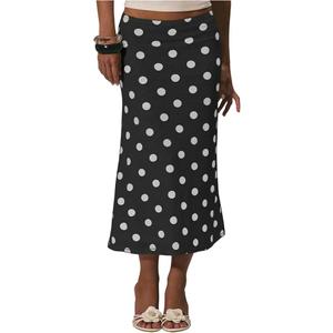 MakeMeChic Women's Polka Dots Midi Skirt Summer Mesh Flowy Long Skirts, Medium Size medium