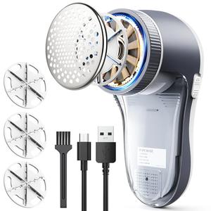 POPCHOSE Fabric Shaver, Lint Shaver for Clothing, Electric Lint Remover with 6-Leaf Blades, Sweater Shavers to Remove Pilling, Clothes Shaver for Couch, Furniture, Fuzz, Lint Ball, USB Rechargeable