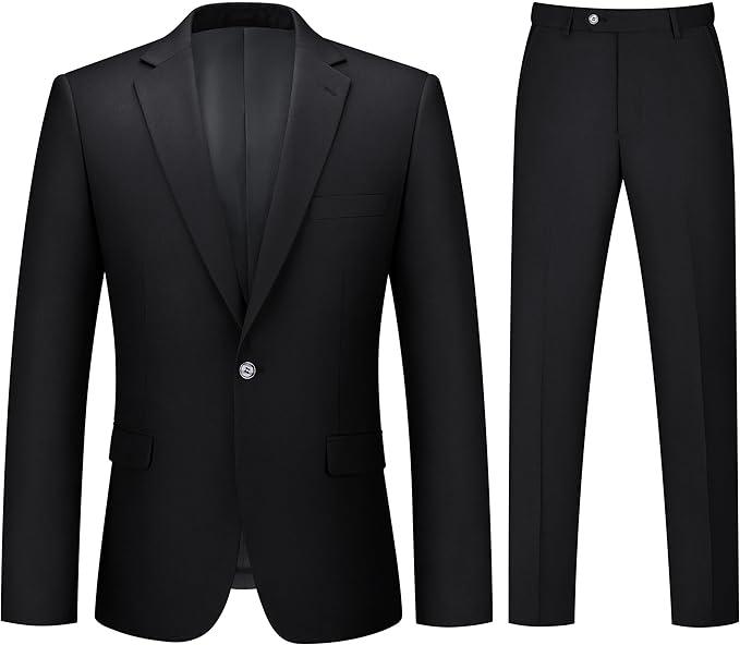 Mens Suit 2 Piece Suits for Men One Button Slim Fit Solid Jacket & Pants Tuxedo Set Business Wedding Party: Size: 42R/L
