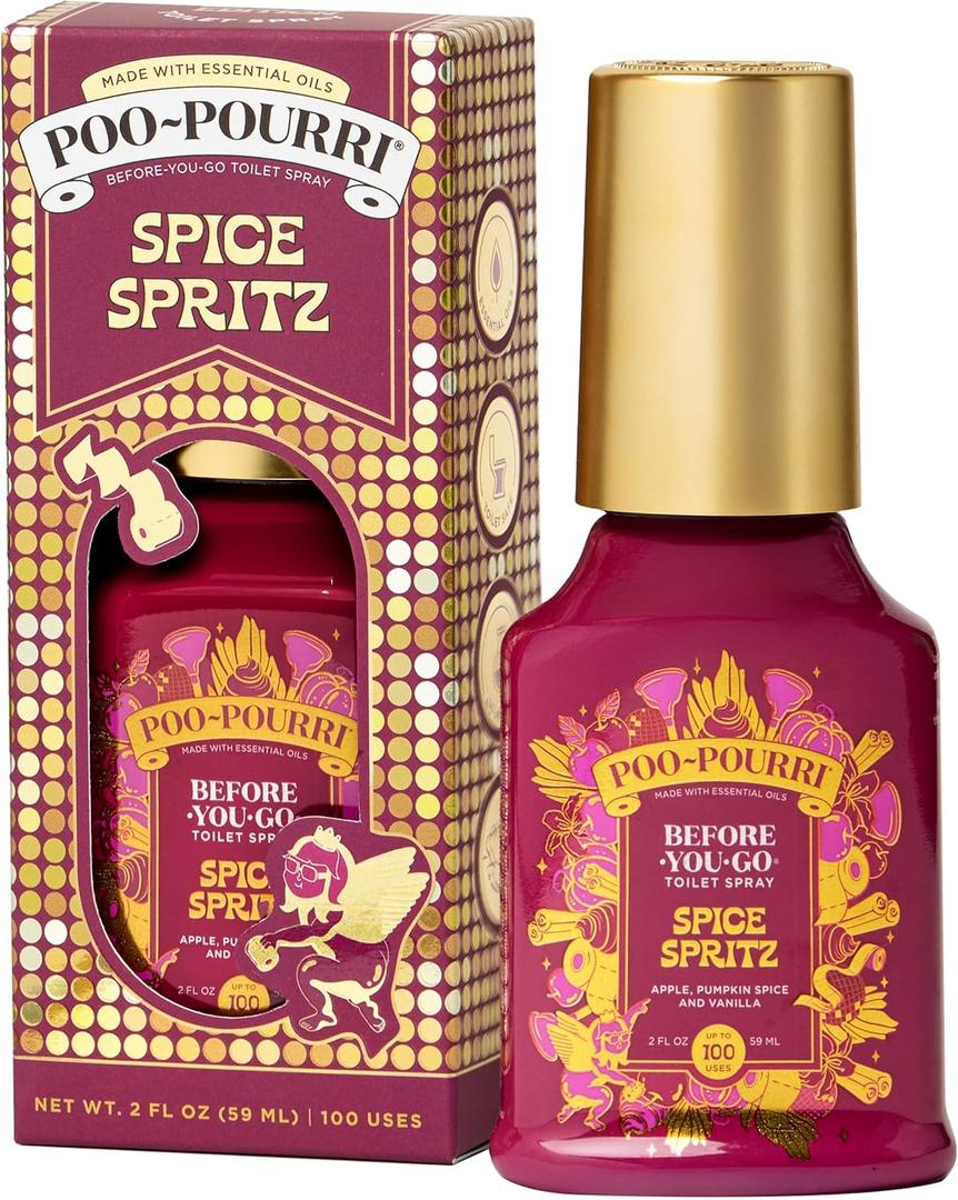 2 x Poo~Pourri Spice Spritz 2oz Before-You-Go Toilet Spray - Instantly Trap Bathroom Odor - Plant Based Ingredients & Essential Oils - No synthetic fragrance - Apple, Pumpkin Spice, and Vanilla Scent