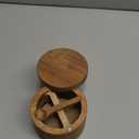 6.5 Ounce Acacia Wood Spice Box with Built In Spoon and Magnetic Rotating Lid Elegant Kitchen Salt Container Holder for Storing Pepper Spices Salt or Your Favorite Seasonings