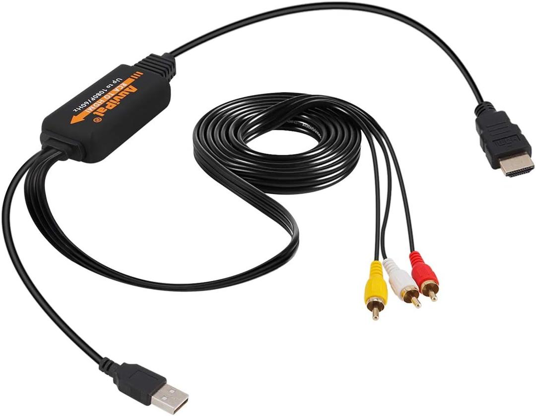 AuviPal 1080P RCA to HDMI Converter, All-in-One Composite AV to HDMI Audio Video Adapter for VHS/VCR/ PS1/ PS2/ PS3/ STB/Xbox/Blue-Ray DVD Players and More (All Cables Included)