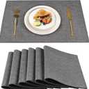 Double Layer Placemats Set of 6 - Polyester Linen-Type Table Mats 19x13 Inch, Heat Resistant Anti-Slip & Stain Resistant, Machine Washable Wrinkle Free Dining Table Mats (Dark Gray)