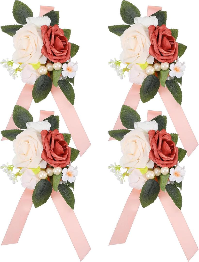 Lyrow Set of 4 Floral Shoulder Corsages,White and Dusty Rose Mother of The Bride Corsage,Artificial Flower Corsage Boutonniere for Mom Wedding Ceremony Church Anniversary Formal Dinner Party