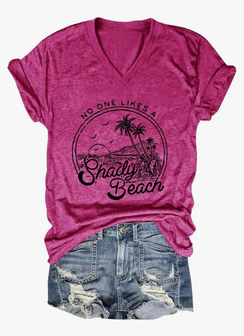 Women Summer Beach Tops Trees Print V Neck Short Sleeve Coconut Tree T Shirt Funny Graphic Tees, Size:XL