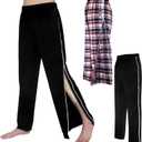 2 Pcs Post Surgery Tearaway Pants for Men Women Unisex 2 Side Zippers off Full Open Lightweight Sweatpants (Black, Red Checks), XL