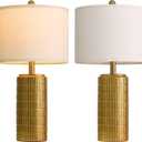 PoKat 23" Brass Gold Ceramic Table Lamps for Living Room, Retro Warm Gold Lamps for Night Stands, Vintage Bronze Decorative Lamps for Bedroom, Antique Gold Brown Nightstand Lamps for Home Decor