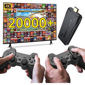 Retro Gaming Console: Retro Game Stick, Wireless Game Stick, Game Stick 4k,20000+ Retro Games, TV-Connectable Game Console（64GB）
