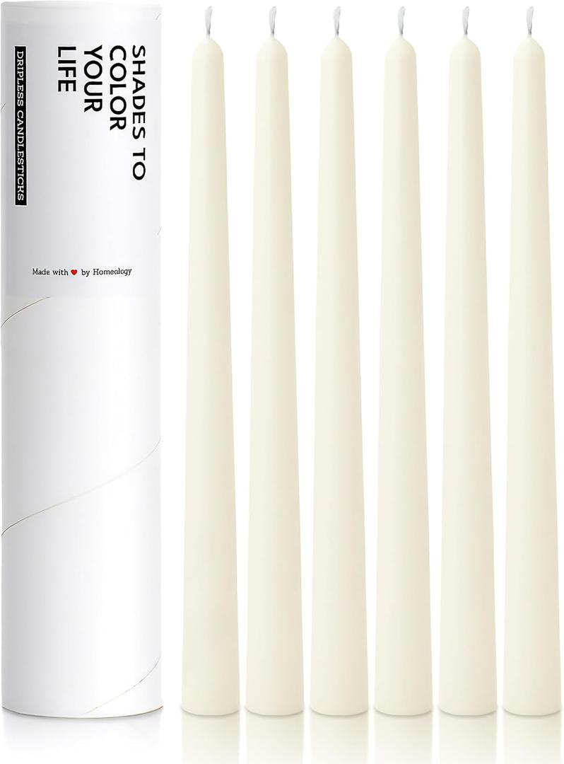 6 PK 10" Classic Taper Candles, Ivory, 7-8 Hours Long Burning, Unscented Tall Candlesticks