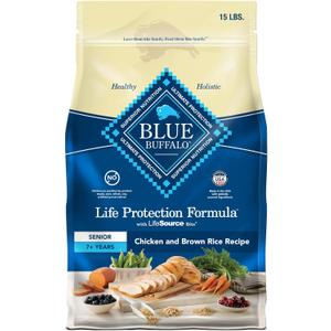 Blue Buffalo Life Protection Formula Senior Dry Dog Food, Supports Joint Health and Mobility, Made with Natural Ingredients, Chicken & Brown Rice Recipe, 15-lb. Bag
