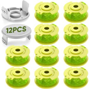 Weed Wacker String Replacement Compatible with Ryobi One Plus+AC80RL3, 11FT/0.080'' String Trimmer Refill Twisted Compatible with 18V, 24V, 40V Ryobi Cordless Trimmers (10 Trimmer Spools, 2 Covers)