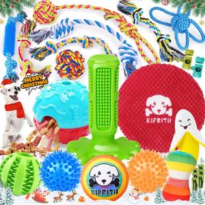 KIPRITII 25 Pack Various Puppy Dog Toys for Teething, Entertainment & Interaction, Puppy Chew Toys Pack with Rope Toy, Treat Balls and Dog Squeaky Toys for Puppies & Small Dogs