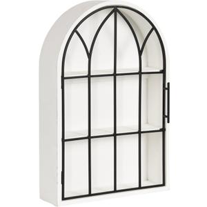 Kate and Laurel Megara Decorative Wooden Hanging Arched Wall Cabinet with Door for Open Storage; 16 x 6 x 24; White and Black; Wooden Floating Wall Bathroom Cabinet for Above Toilet Storage