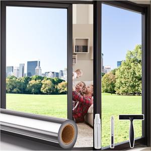 Coavas One Way Privacy Window Tint for Home, Daytime Reflective Mirror Glass Film See Out Not in, Heat & UV Blocking for Balcony/Living Room Large Windows with 3 Tools, 29.5 x 78.7 Inch, Silver