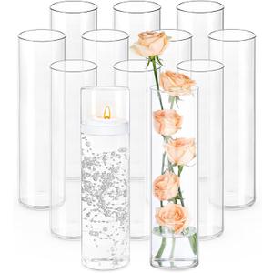 12Pcs Glass Cylinder Vases 12 Inch Tall Clear Flower Vases for Centerpieces Wedding Decoration, Hurricane Floating Candle Holder for Party Table Home Decor