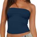Tankaneo Womens Strapless Tube Tops Cropped Y2K Going Out Fitted Tank Tops | Summer Trendy, Layered Bandeau Shirts (Blue, L)