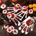 Dansydaisy 60 Sets Skeleton Halloween Hand Treat Bags with Card Scary Hand-shaped Treat Bag with Ribbon for Halloween Horror Theme Birthday Party Snacks Cookies Packing Supplies (Bloody Red)